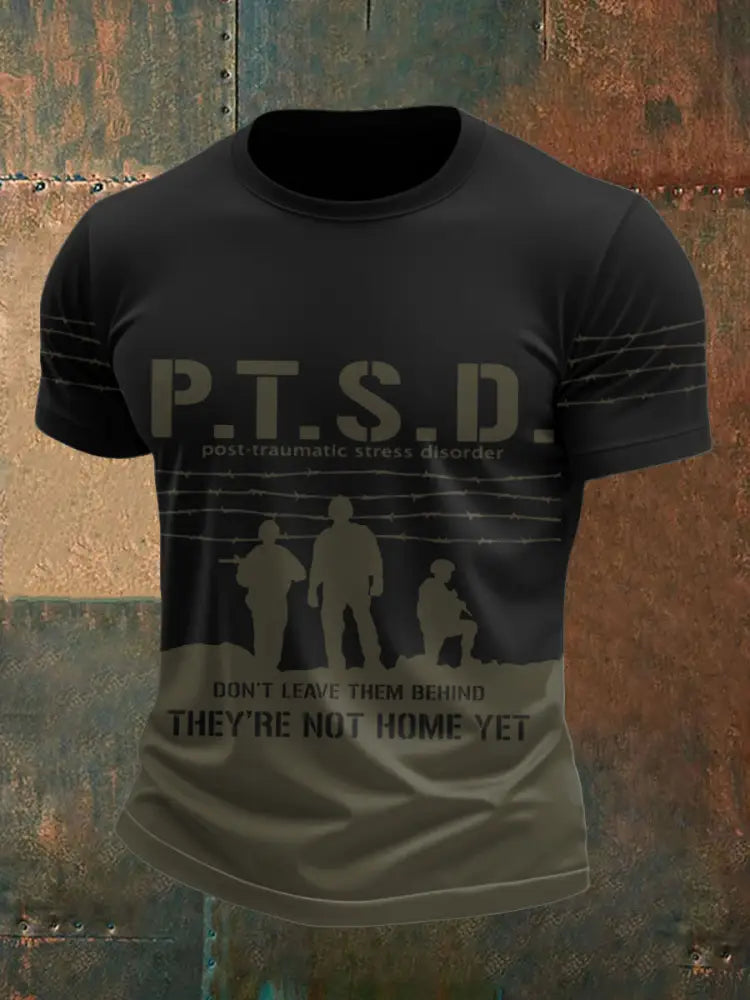 Men’s PTSD Awareness Veteran Printed T-shirt Army Green / S