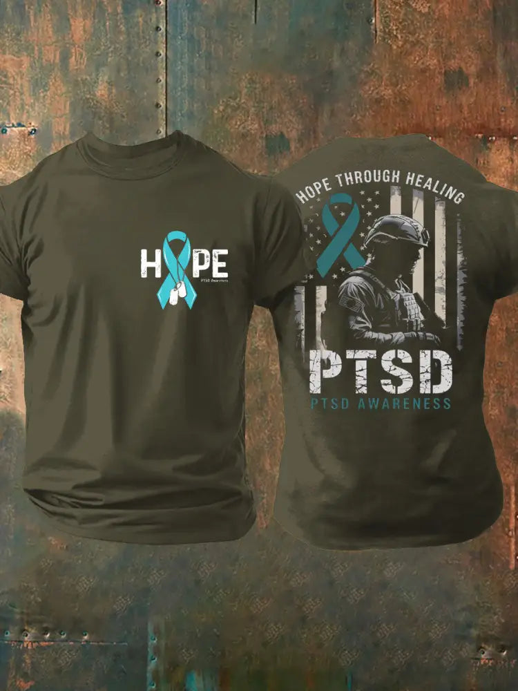 Men’s PTSD Awareness Veteran Printed T-shirt Army Green / S