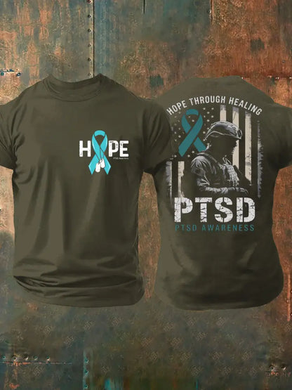 Men’s PTSD Awareness Veteran Printed T-shirt Army Green / S