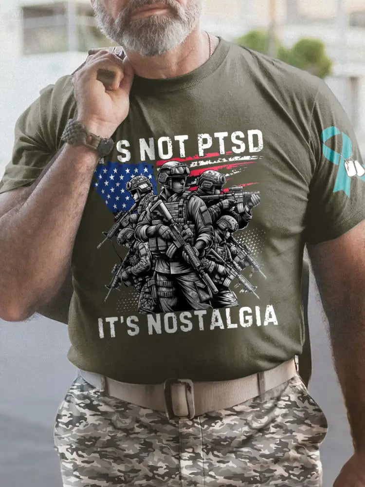 Men’s PTSD Awareness Veteran Printed T-shirt Army Green / S