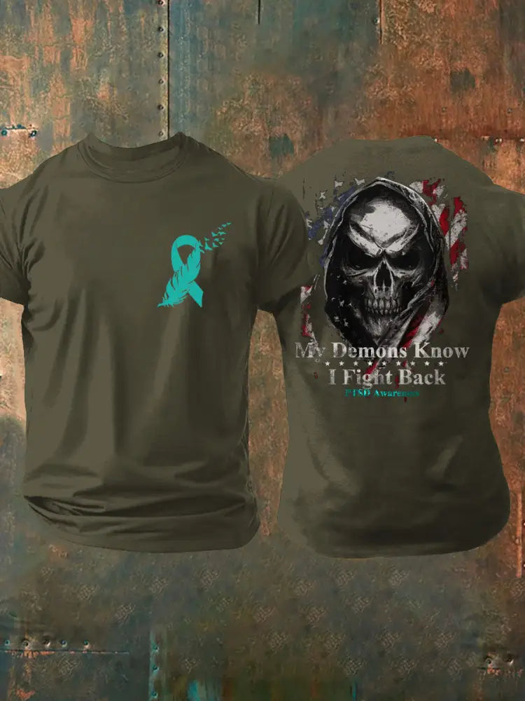 Men’s PTSD Awareness Veteran Printed T-Shirt Army Green / S