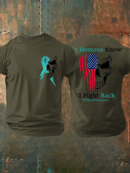 Men’s PTSD Awareness Veteran Printed T-Shirt Army Green / S