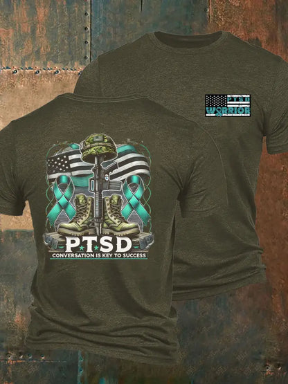 Men’s PTSD Awareness Veteran Printed T-shirt Army Green / S