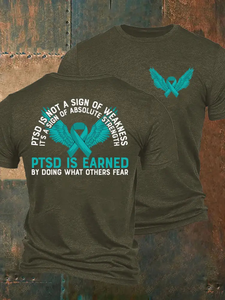 Men’s PTSD Awareness Veteran Printed T-Shirt Army Green / S