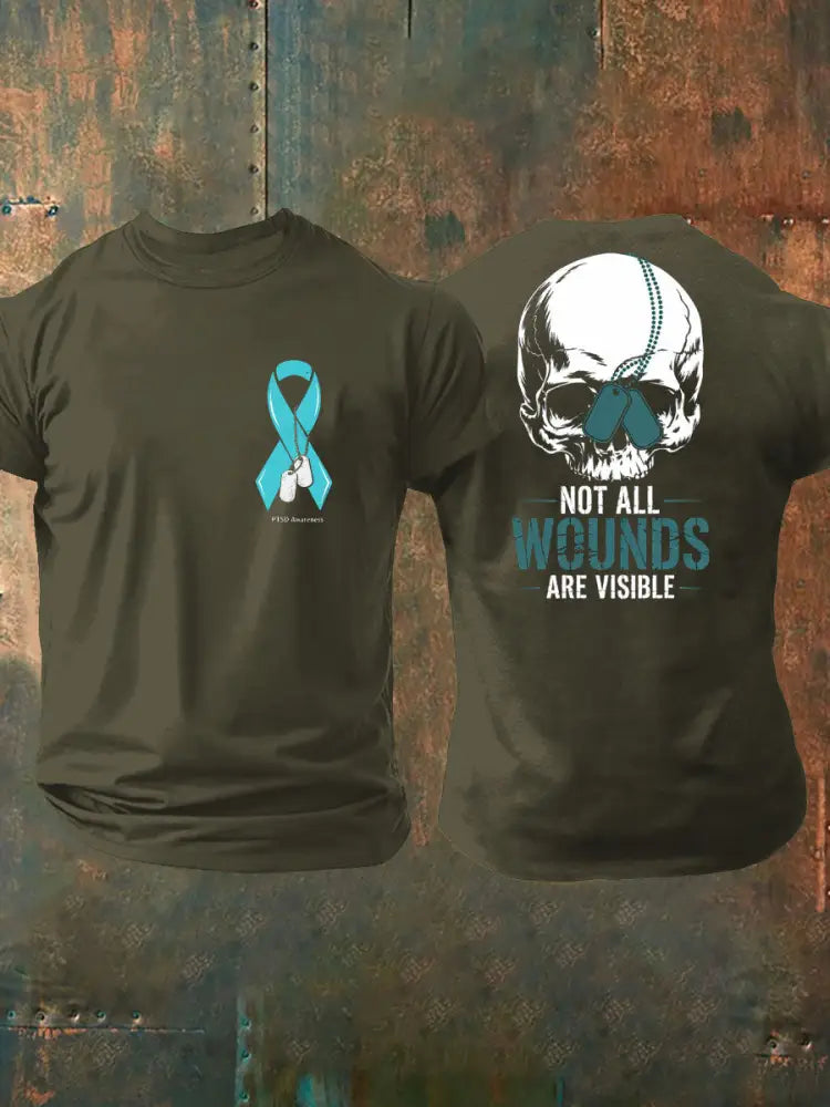 Men’s PTSD Awareness Veteran Printed T-shirt Army Green / S