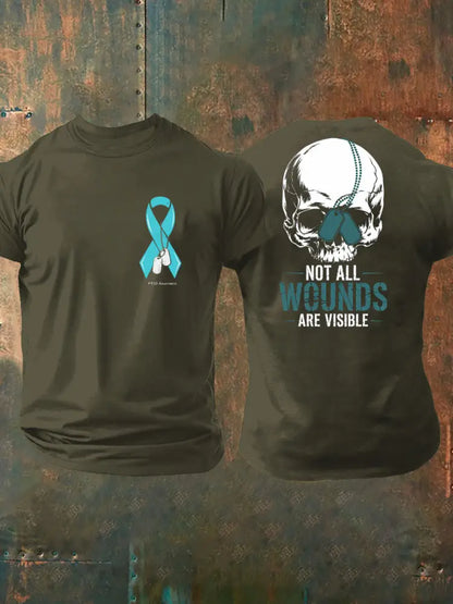 Men’s PTSD Awareness Veteran Printed T-shirt Army Green / S