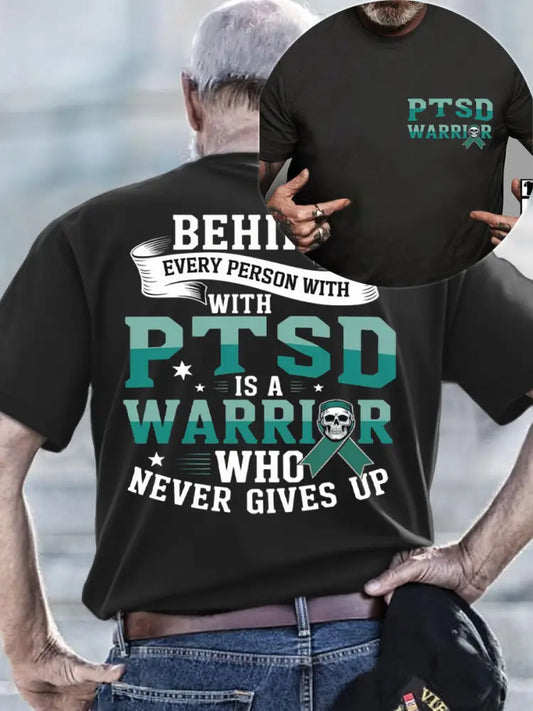 Men’s PTSD Awareness Veteran Printed T-shirt Black / S
