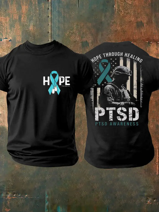 Men’s PTSD Awareness Veteran Printed T-shirt Black / S