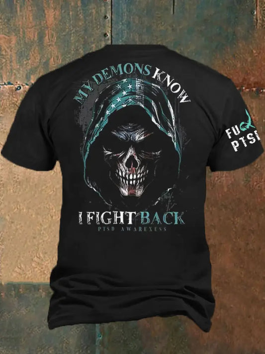 Men’s PTSD Awareness Veteran Printed T-shirt Black / S