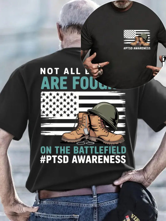 Men’s PTSD Awareness Veteran Printed T-shirt Black / S