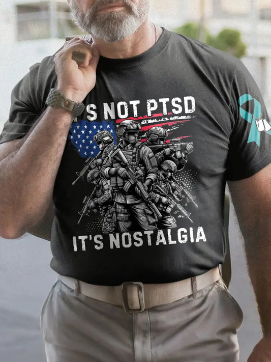 Men’s PTSD Awareness Veteran Printed T-shirt Black / S