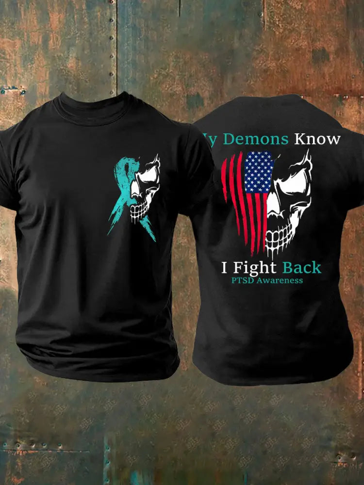 Men’s PTSD Awareness Veteran Printed T-Shirt Black / S