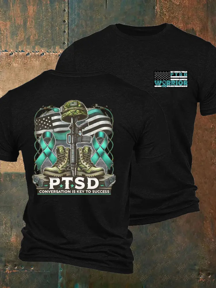 Men’s PTSD Awareness Veteran Printed T-shirt Black / S