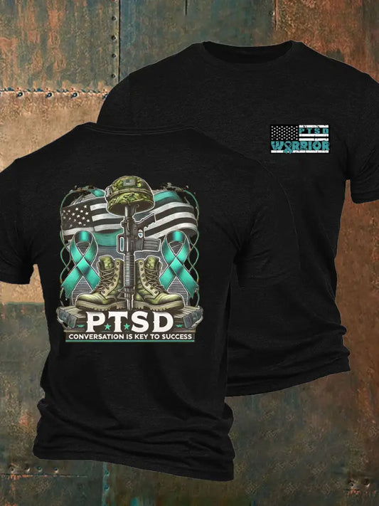 Men’s PTSD Awareness Veteran Printed T-shirt Black / S