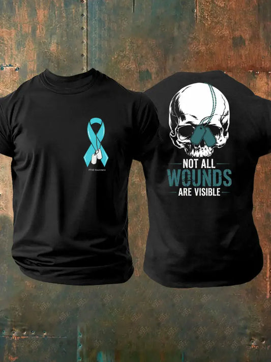 Men’s PTSD Awareness Veteran Printed T-shirt Black / S