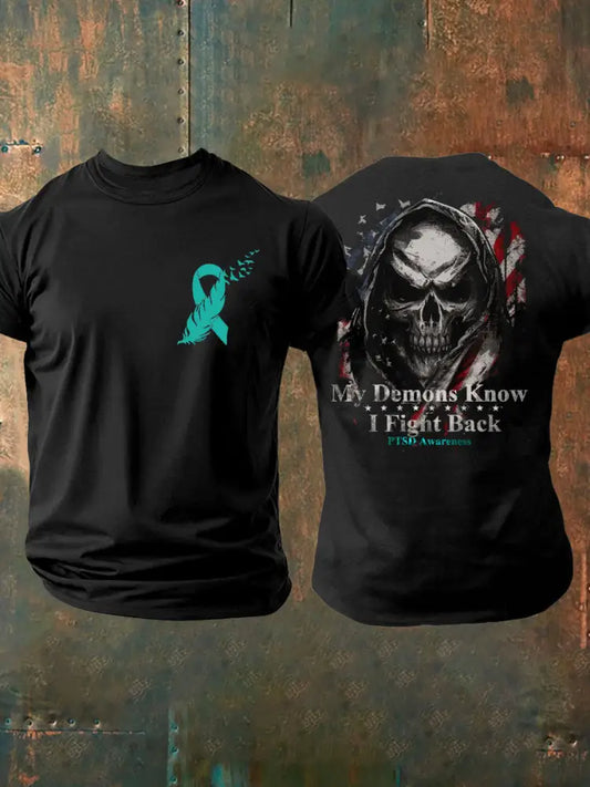 Men’s PTSD Awareness Veteran Printed T-Shirt Black / S
