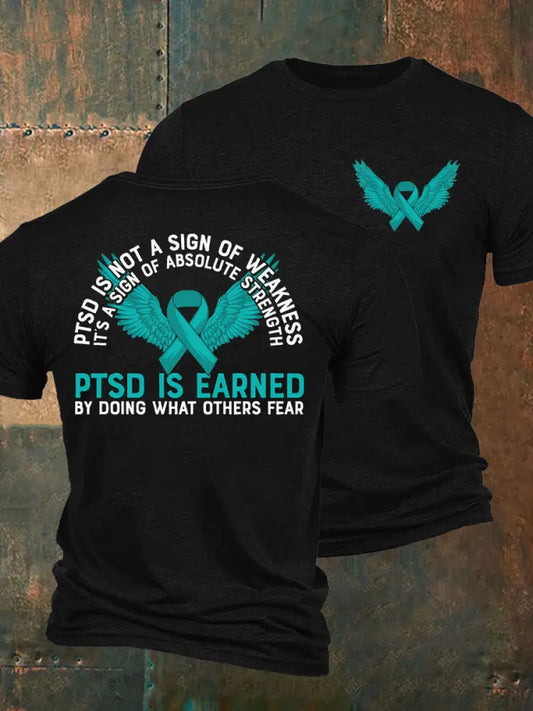 Men’s PTSD Awareness Veteran Printed T-Shirt Black / S