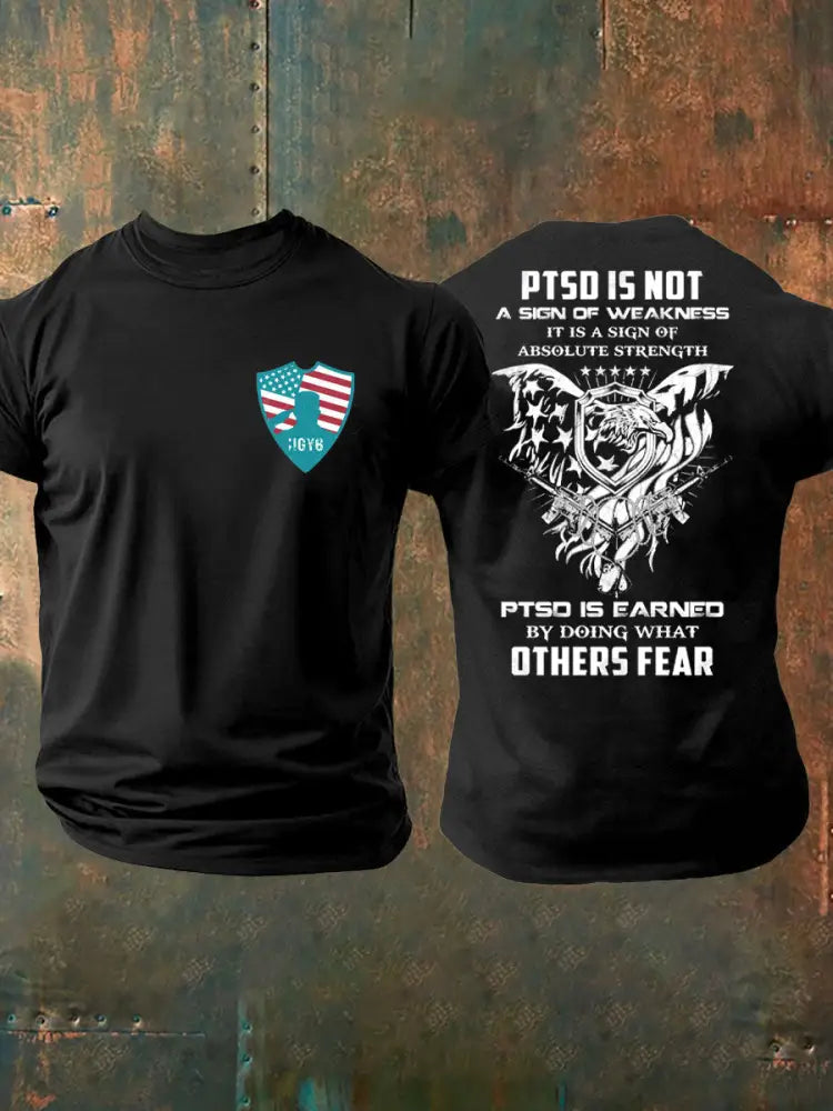Men’s PTSD Awareness Veteran Printed T-shirt Black / S