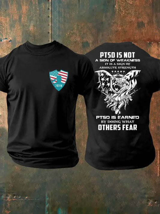 Men’s PTSD Awareness Veteran Printed T-shirt Black / S