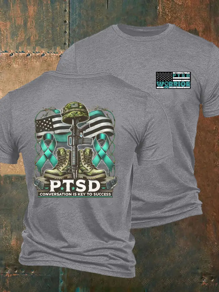 Men’s PTSD Awareness Veteran Printed T-shirt Light Gray / S