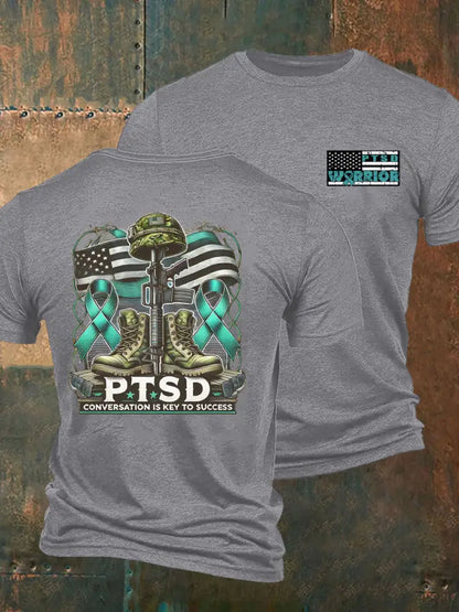 Men’s PTSD Awareness Veteran Printed T-shirt Light Gray / S