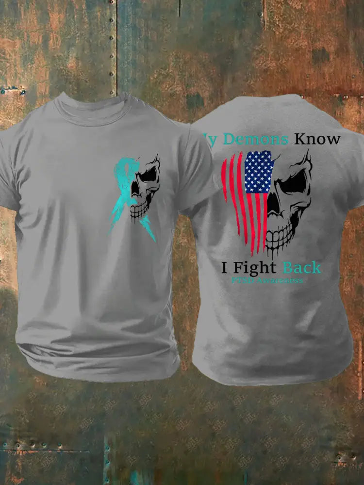 Men’s PTSD Awareness Veteran Printed T-Shirt Light Gray / S