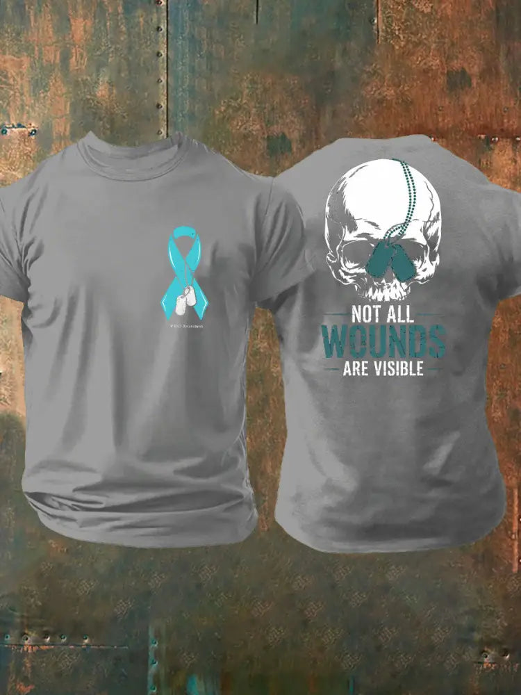 Men’s PTSD Awareness Veteran Printed T-shirt Light Gray / S