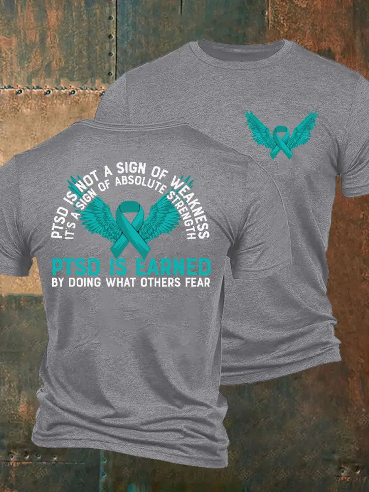 Men’s PTSD Awareness Veteran Printed T-Shirt Light Gray / S