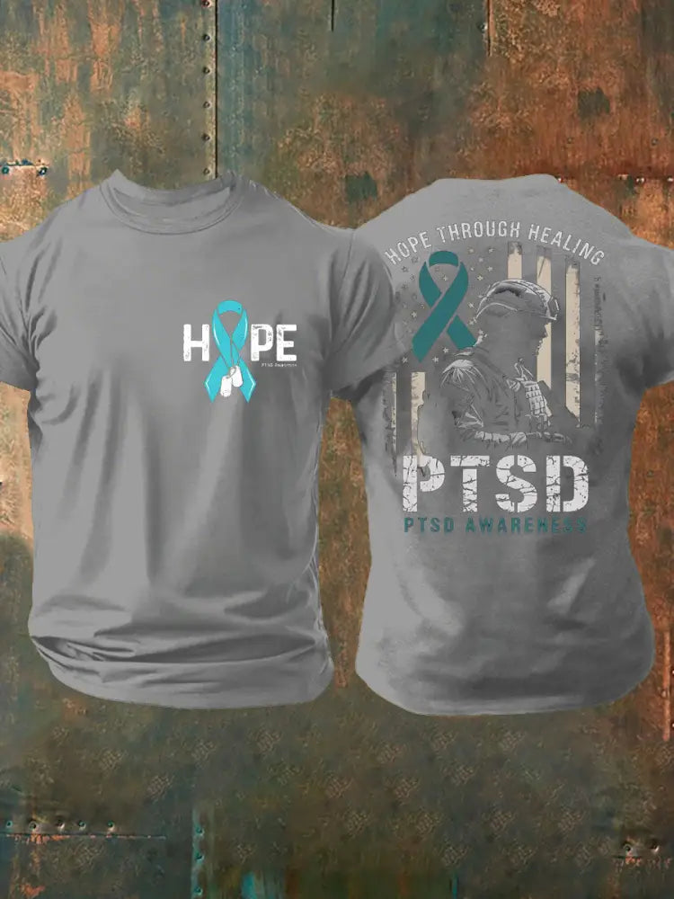 Men’s PTSD Awareness Veteran Printed T-shirt Light Gray / S