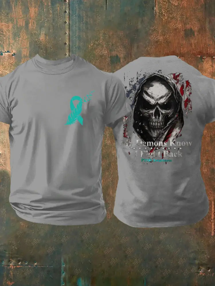 Men’s PTSD Awareness Veteran Printed T-Shirt Light Gray / S