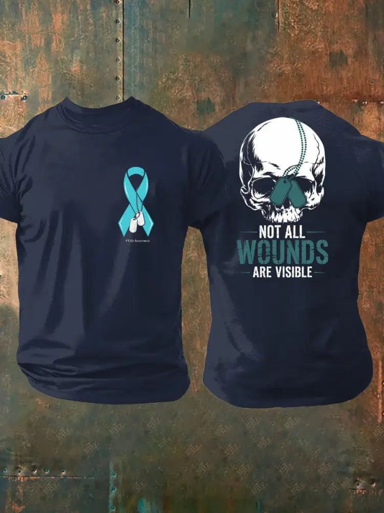 Men’s PTSD Awareness Veteran Printed T-shirt Navy Blue / S