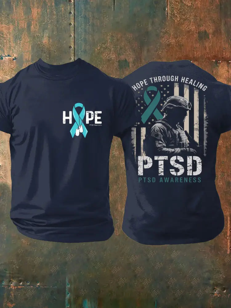 Men’s PTSD Awareness Veteran Printed T-shirt Navy Blue / S