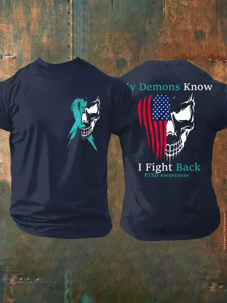 Men’s PTSD Awareness Veteran Printed T-Shirt Navy Blue / S