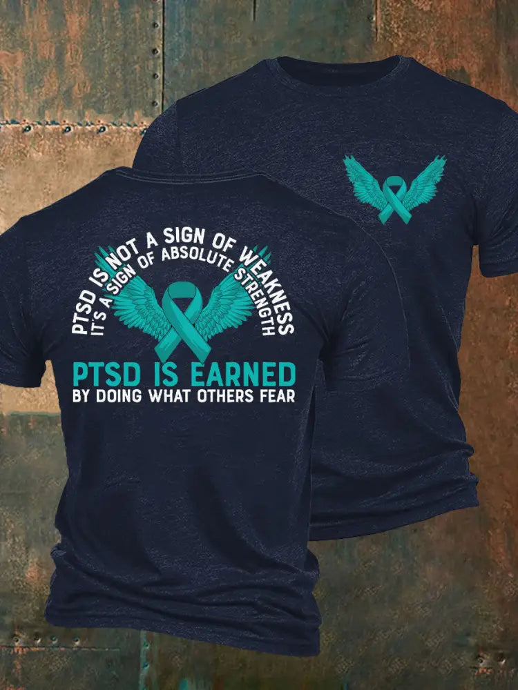 Men’s PTSD Awareness Veteran Printed T-Shirt Navy Blue / S