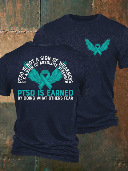Men’s PTSD Awareness Veteran Printed T-Shirt Navy Blue / S