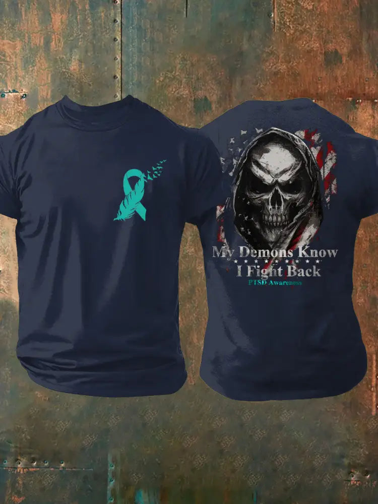 Men’s PTSD Awareness Veteran Printed T-Shirt Navy Blue / S