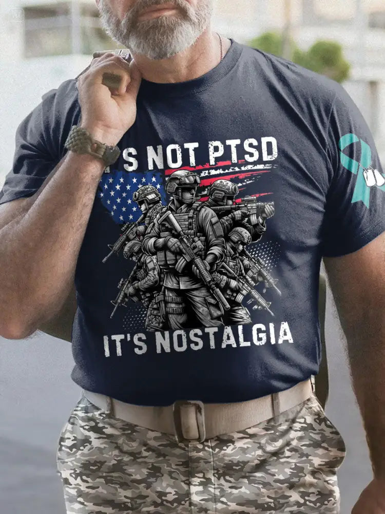 Men’s PTSD Awareness Veteran Printed T-shirt Navy Blue / S