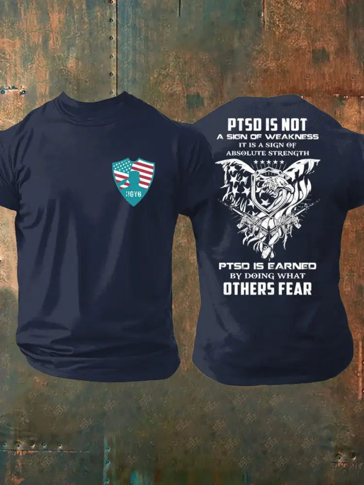 Men’s PTSD Awareness Veteran Printed T-shirt Navy Blue / S