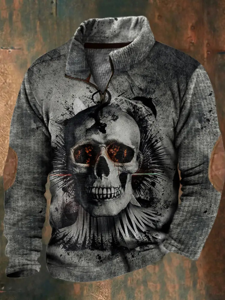 Men’s Punk Consciousness Print Lapel Walf Checks splicing Zipper Sweatshirt A / S