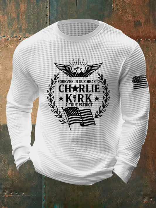 Men’s R.I.P Charlie Kirk Waffle Long Sleeve T-Shirt White / S