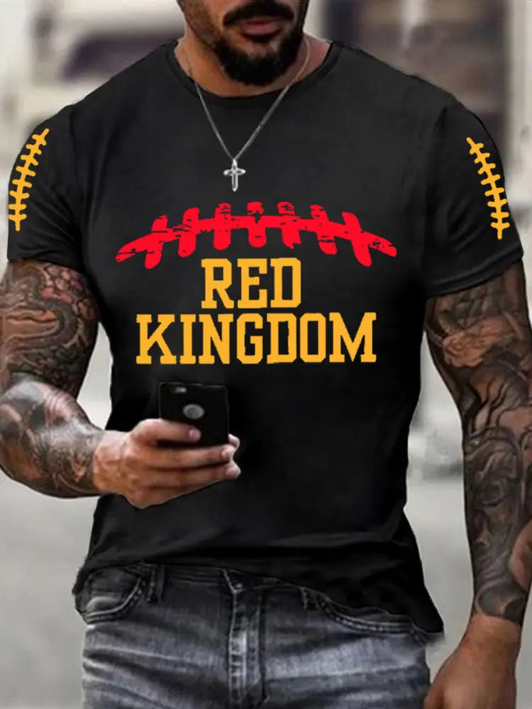Men’s Red Kingdom Football Fans Lovers Gameday Casual Tee Black / S