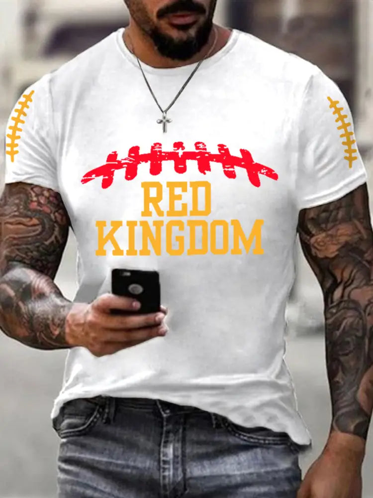 Men’s Red Kingdom Football Fans Lovers Gameday Casual Tee White / S