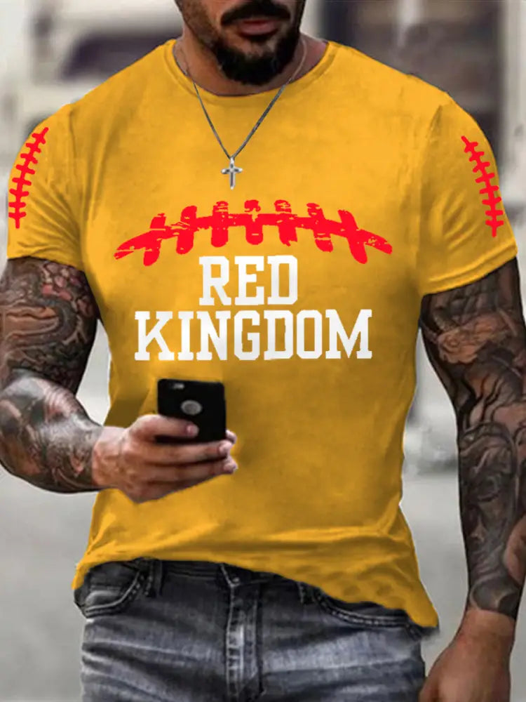 Men’s Red Kingdom Football Fans Lovers Gameday Casual Tee Yellow / S