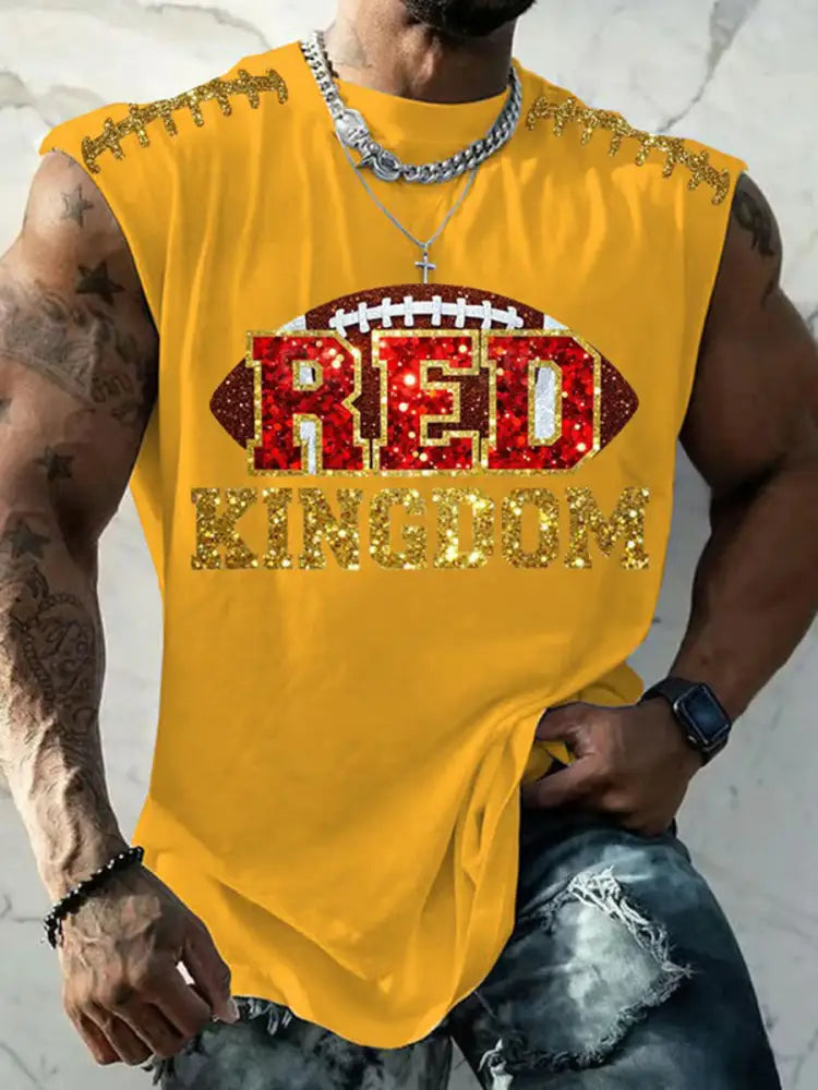 Men’s Red Kingdom Football Printed Vests Yellow / S
