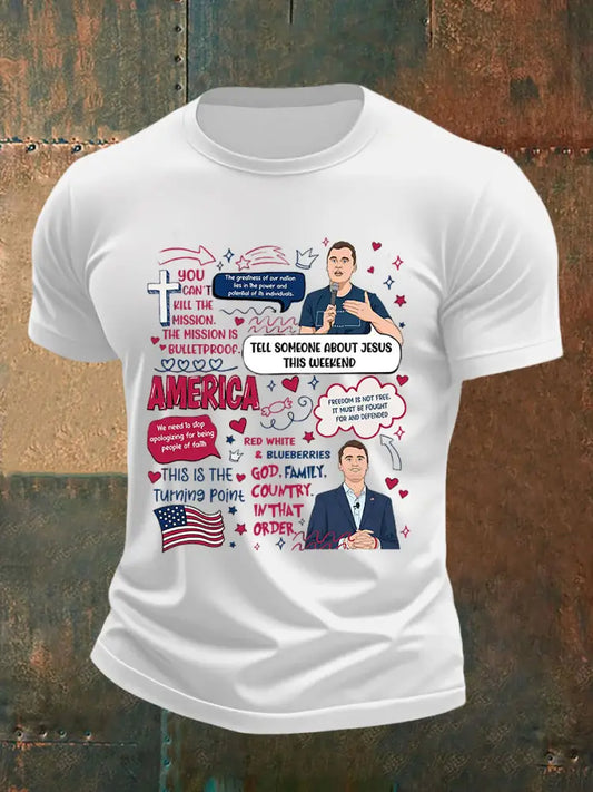 Men’s Red White and Blueberry Freedom Charlie Kirk Commemorative T-Shirt White / S