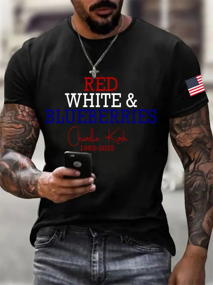 Men’s Red White & Blueberries Casual T-Shirt Black / S