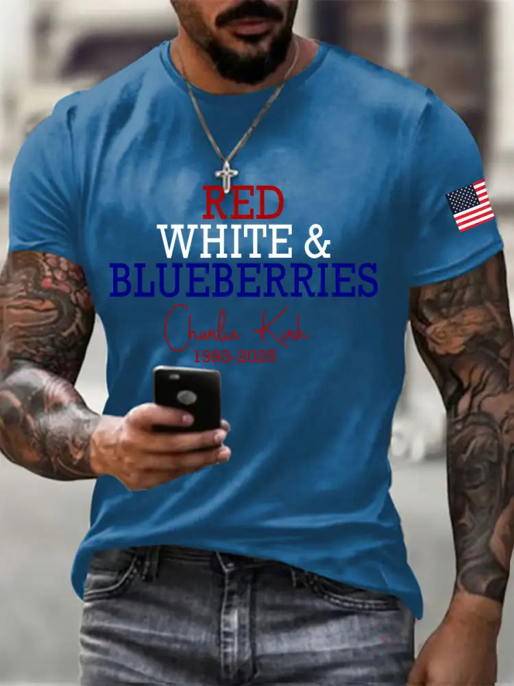 Men’s Red White & Blueberries Casual T-Shirt Blue / S