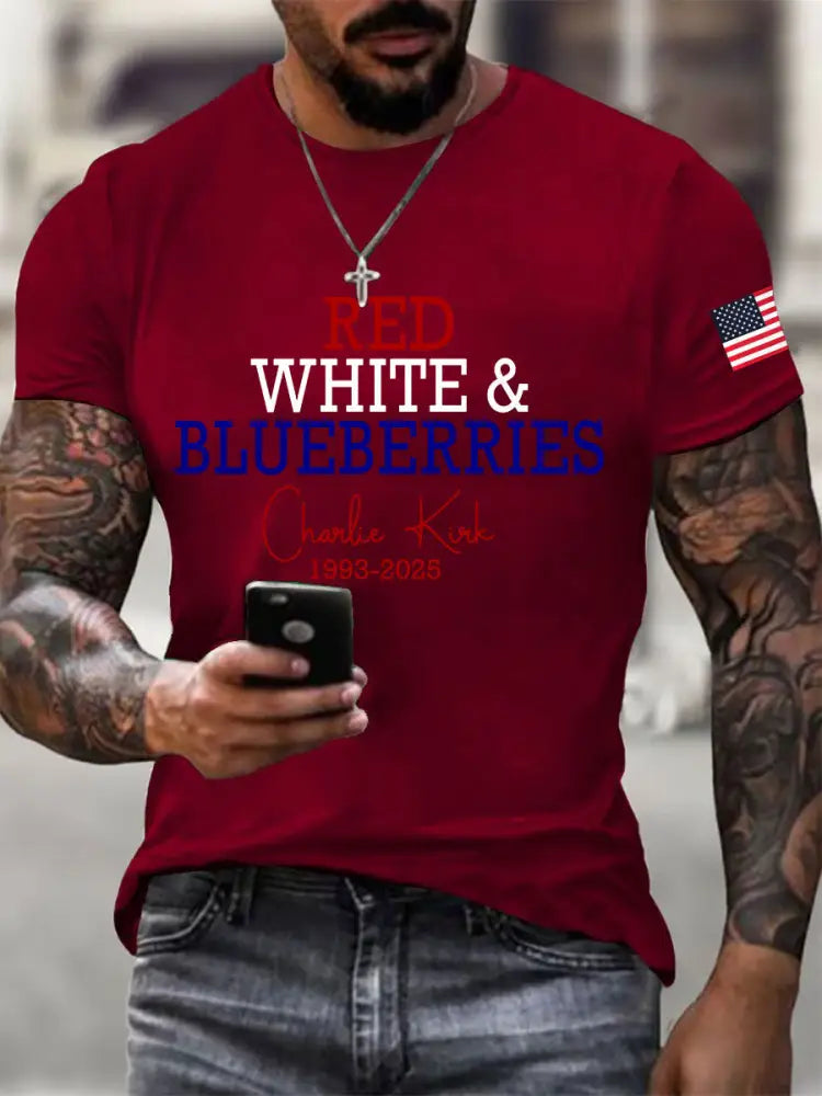 Men’s Red White & Blueberries Casual T-Shirt Deep Red / S