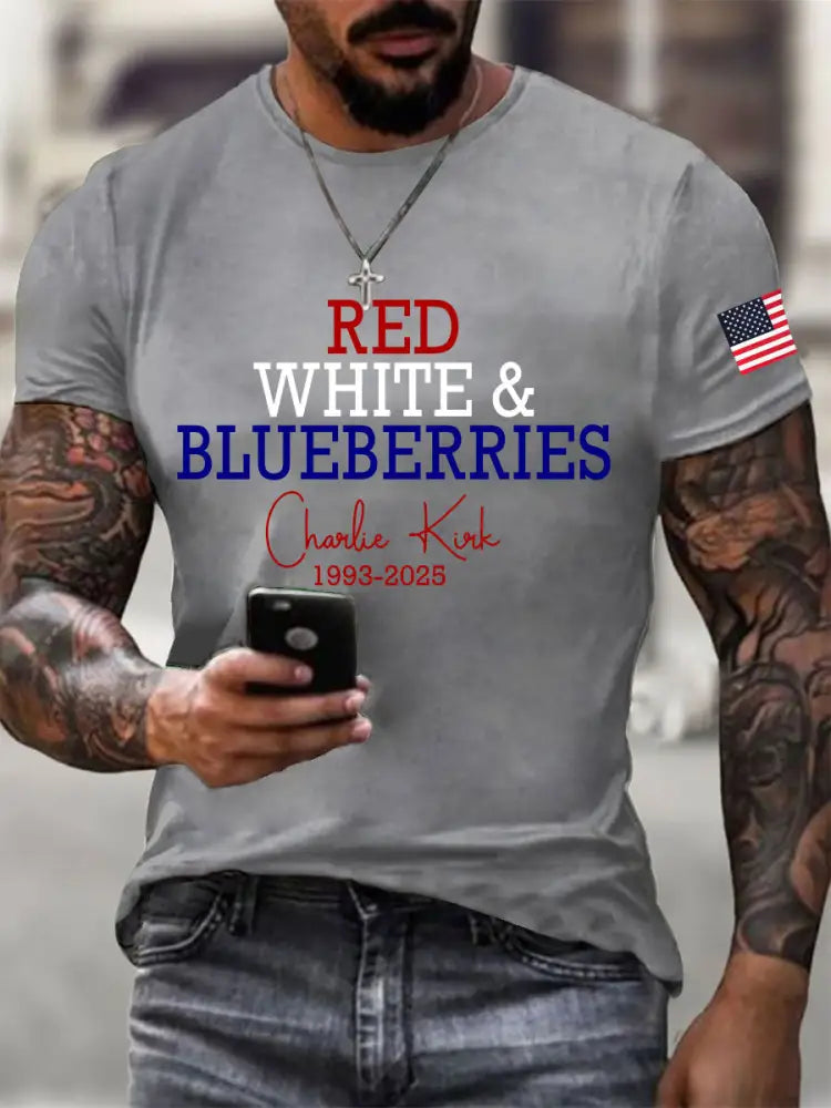 Men’s Red White & Blueberries Casual T-Shirt Light Gray / S