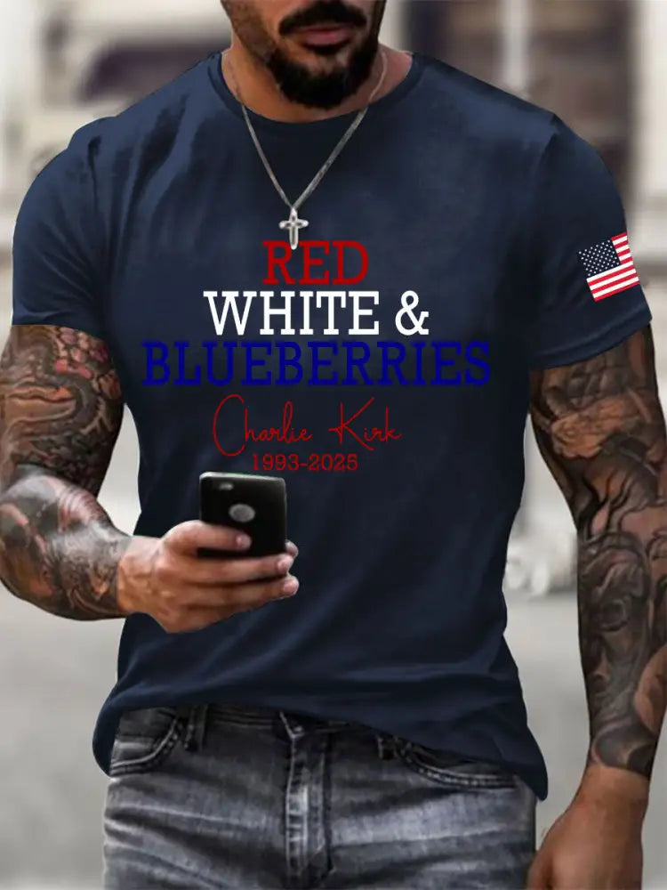 Men’s Red White & Blueberries Casual T-Shirt Navy Blue / S